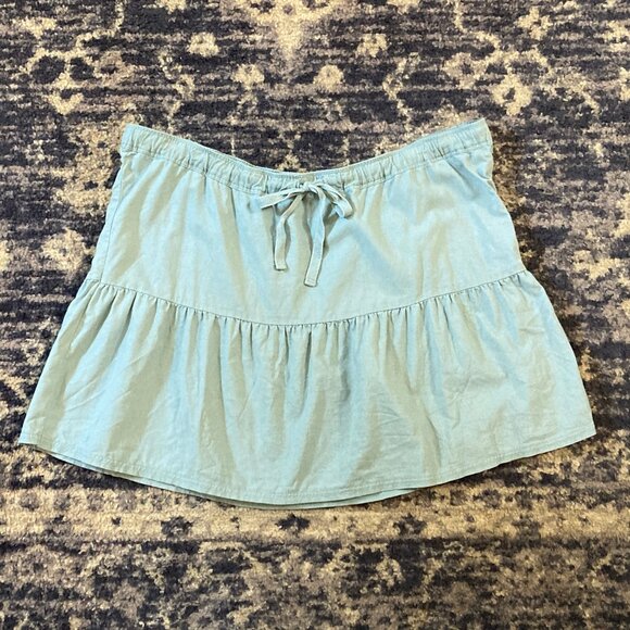 Light Blue Drawstring Cotton Mini Skirt - Size Large - No tags - Picture 6 of 7